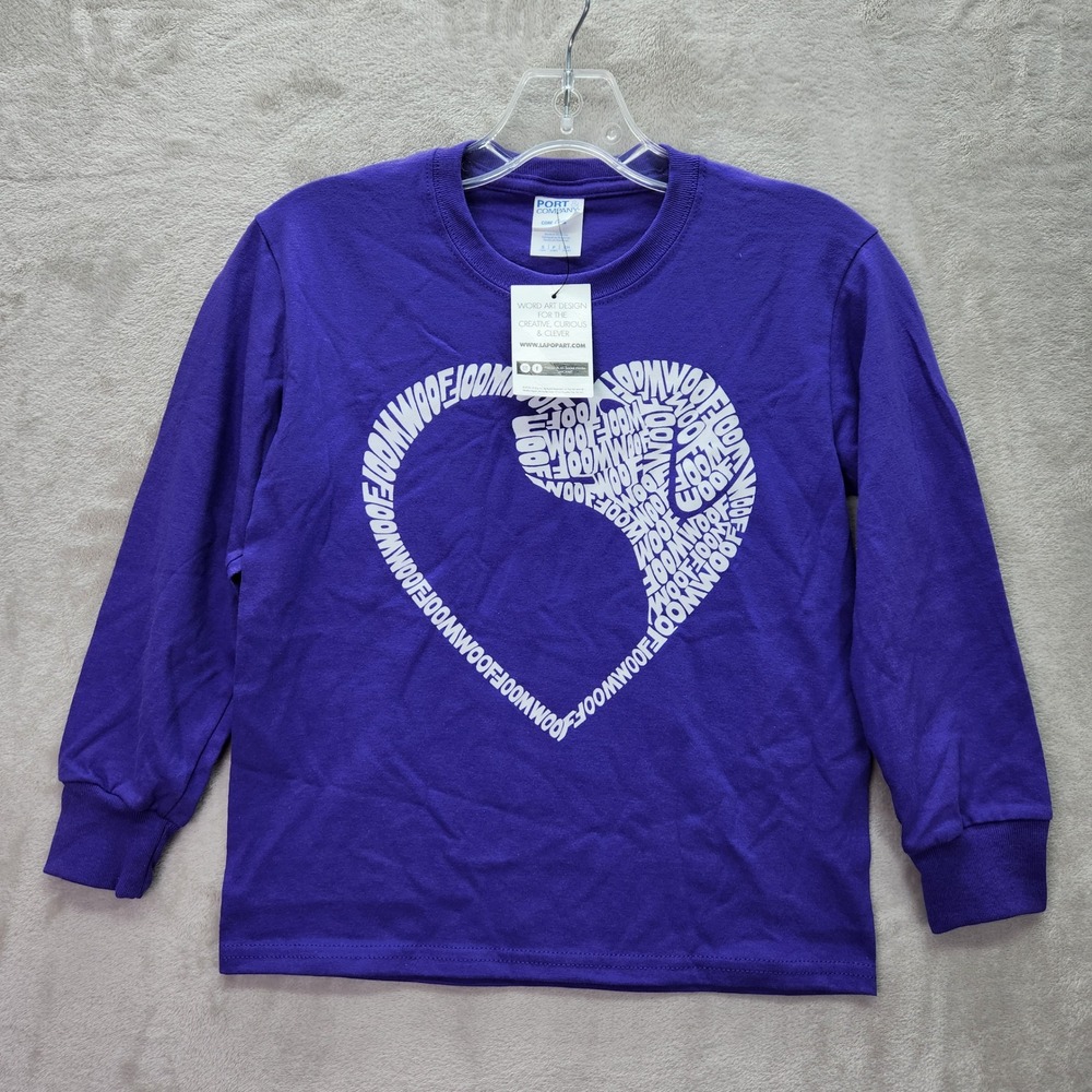 LA Pop Art Youth Small Purple Long Sleeve‎ T Shirt Heart Woof Graphic Cotton